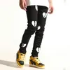 Men's Jeans Digital Printing Casual Slim Fit Small Foot Stretch Pants Black JeansMen's