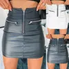 Saias moda feminina Pu couro zíper saia alta cintura lápis Bodycon Mini -saia curta Lady Sexy Zipper Business OL Lápis 230211