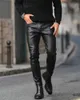 Herrbyxor märke Autumn Men Leather Pants Fall Fit Elastic Style Fashion Pu Leather Trousers Motorcykelbyxor Thin Streetwear 230211