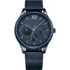 M￤ns rostfritt st￥l klockor Th1791421 Multifonction Bleu Mesh Strap 44mm Casual Watch153y