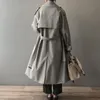 Women's Trench Coats Single Breasted Belted Long Trench Coat Gray Khaki Autumn Back Rainproof Casual Oversized Coat For Women 230211