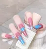 Uñas postizas 24 UNIDS Llama Azul Parche de Uñas Estilo Dulce Tipo de Pegamento Extraíble Párrafo Súper Largo Manicura Ahorre Tiempo CIN6 899