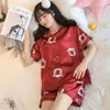 Women's Sleepwear Summer 2023 Ice Silk Pajamas Women's Short-sleeved Imitation Cartoon Fashion Home Service Outer Wear Suit