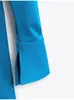 Casual Dresses Vintage Blue Shirt Dress Office Lady Chic Mini Female Polo Neck Sweet Long Fleares Single Button