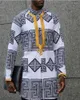 Herren lässige Hemden Dashiki Frühlings- und Herbst Klassiker afrikanischer traditioneller ethnischer Stil gedruckter langärmeliger Hemd Stand-upcollar-T-Shirt gedruckt