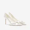 Sandaler Fashion White Wedding Shoes Kitten High Heels 8cm Women's High Heels Satin Applique Bow Bridal Shoes Engagement Bridesmaid Shoes G230211