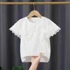 T-shirts 3-12 ans d'été 2021 Enfants T-shirt École Girls Blommeur Blouse à manches courtes Coton Tops Tee Girl Lace Shirt Kids T-shirt T230209