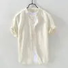 Polos masculinos Camisas de verão linho de algodão folgado Manga curta sólida para a blusa de camisa de botão solta retro química Homme 230211
