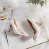 Sandaler Spring och Autumn New Stiletto Sandaler Square Buckle Pearl Rhinestone Wedding Shoes Sexy Red High Heels Female 8cm Heel G230211