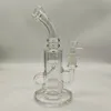 2022 Twin Chamber Clear 9 to 10 Inches Hookah Glass Bong Dabber Rig Recycler Pipes Water Bongs Smoke Pipe 14.4mm Female Joint with Regular Bowl Wholsale