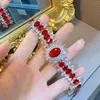 Choker Luxury Chinese Red Zircon Necklace For Women Eternity Promise CZ Crystal Bracelets Engagement Wedding Jewelry Love Gift