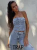 Damen Tanks Camis TRAF Frau Denim Korsett Wrap Brust Tops Mode Rückenfrei Ärmellos Sexy Knopfdekoration Sommer Kausal Sling Tops 230210