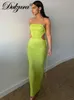 Casual Dresses Dulzura Women Ribbed Neon Sexy Cloth Lace Up Halter Hollow Out Sleeveless Backless Bodycon Maxi Dress Outfit Club Party Birthday T230210