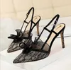 Sandals 2020 New Sexy Women High Heels Fashion Women's Party Shoes Black Lace Sling-Backs Summer Sandals Pointed Toe Dress Shoes Woman G230211