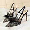 Sandalias 2020 nuevas mujeres atractivas tacones altos moda zapatos de fiesta de mujer encaje negro Sling-Backs sandalias de verano zapatos de vestir de punta estrecha mujer G230211