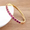 Bangle Nidin Nowy luksusowy geometryczny bransoletka cyrkon Bransoletka Kobiety różowy zielony niebieski kryształowy mankiet elegancka elegancka impreza biżuteria g230210