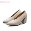 الصنادل العلامة التجارية الجديدة المريحة Beige Black Women Pumps High Square Heels Lady Office Shoes BKA5 بالإضافة إلى حجم صغير كبير 30 11 43 45 48 G230211