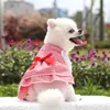 Dog Apparel Exquisite Cute Pet Puppy Dress Plaid Printing Bow-knot Decor Two-legged Costume Summer Bright Color DressDog