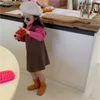 Clothing Bear Leader Autumn New Baby Girl Bao Bubble Sleeve Tshirt Houndstooth Strappy TwoPiece Set Dress