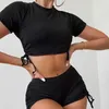 Sunken Stripe Lace Up Conservative Fashion Split Swimsuit Womens Boxer Tight