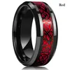 8 Colors 8mm Men's Stainless Steel Dragon Ring Inlay Red Green Black Carbon Fiber Rings Wedding Band Jewelry Size 6-13