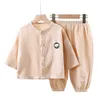 Ensembles de vêtements bébé garçons filles Homewear ensemble vêtements manches trois quarts mousseline coton pyjama tenue enfants costume chemise hauts pantalons PC années