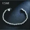 Łańcuch Link 925 Sterling Sier Fine Jewelry dla kobiet i mężczyzn 4 mm urok Flash Twisted Rope Bransoletka Pseiras de Prata Drop Bra dhmre
