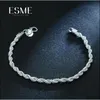 Chaîne à maillons 925 Sterling Sier Fine Jewelry pour femmes et hommes 4Mm Charm Flash Twisted Rope Bracelet Pseiras De Prata Drop Delivery Bra Dhmre