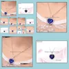 Pendentif Colliers Océan Coeur Collier Bijoux De Luxe Sier Plaqué Chaîne Ras Du Cou Cristal Bleu Strass Imitation Jolie Goutte Livrer Dhu8T