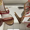 Rene Caovilla ljuskrona juvelerade kristall-utsmyckade sandaler läderstilett klackar kvinnor klackade skor lyxdesigners ankel wraparound sko fabrikskor