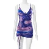 Robes décontractées Anjamanor DrawString Bodycon Robe Sexy Summer Cashs Club Club Tenues pour femmes Purple Tie Dye Strap Mini Robes D85-BF15 T230210
