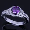 Cluster Rings Awesome Round Purple Cubic Zirconia White CZ Silver Plated Ring V0099