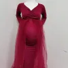 2023 różowe sukienki ciążowe fotografia rekwizyty bez ramion ciąża długa sukienka dla kobiet w ciąży długa suknia prysznice dla dzieci sesja zdjęciowa