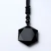 Pendant Necklaces Fashion Black Obsidian Stone Necklace Women Men Hexagram Shape Sweater Chain Natural Charms Choker Jewelry Gifts