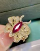 Cluster Rings LR Ruby Ring Fine Jewelry Solid 18K Gold Nature Red 1.04ct Diamonds For Women Presents