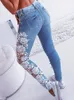 Damesjeans Lace Floral Crochet Hollow-out jeans herfst vrouwen elegante sexy denim potlood skinny jeans 230211