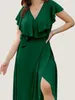 Kleider in Übergröße Finjani Partykleider für Frauen Sommer-Midikleid in Übergröße mit V-Ausschnitt, einfarbiges Wickelkleid mit Rüschenärmeln und Gürtel 230210