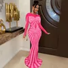 Party Dresses Felyn Quality Famous Brand Solid Diamond O-neck Long Sleeve Elegant Maxi Vestidos 230211