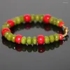 Strand Natural Red Coral Green Chalcedony Jades Stone Abacus 5 8mm pärlor Armband Kvinnor Original Eleganta smycken 7.5 -tums B2961