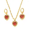 Brincos de colar Set Mody Tone Drop pendurando com diamante/diamante Heart American Ruby Pingente Gold Bated Stone