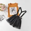 Ensembles filles été arc-en-ciel rayé t-shirt et salopette robe Pcs costume fille enfants vêtements vêtements pour enfants années