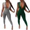 Kvinnors jumpsuits rompers Deep V Neck Ribbed Long Jumpsuits Sleeveless Women Skinny Solid Army Green Bodycon Fashion Push Up Outfits 230210