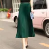 Skirts Silk Midi Skirt Women High Waisted Summer Long Skirt Elegant Chic Solid Pleated Skirts 230211