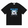 Rhude Racing 프린트 플러스 사이즈 남성 티셔츠 코튼 티셔츠 남성 빈티지 오버 사이즈 티셔츠 Streetwear Tee 유니섹스 티셔츠 청소년 반팔 루즈 탑 Custome