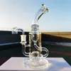 2022 트윈 챔버 Heady bong 두꺼운 투명 9인치 물 담뱃대 유리 봉 Dabber Rig Recycler Incycler 파이프 물 봉 연기 파이프 슬릿 퍽 14.4mm 암 조인트 퍼크