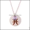 Pendentif Colliers Constellations Bleu Rose Symbole Zodiac Chaîne Collier 12 Twee Cristal Drop Livraison Bijoux Pendentifs Dhvph