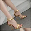 Shoes 11Cm Designer Fashion For Brides Open Toe High Heel Women Summer Sandals Zipper Solid Color White Black Gold Ladies Pu Dhd5L