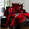 Sängkläder sätter 4st 3D -lakan Linne kuddefodral omslag hembäddsuppsättning Kudde röda rosblomma sängkläder för dubbel tvillingkungtextil 230211