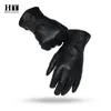 Five Fingers Gloves Winter Men's Leather Gloves Warm Soft Black Buckskin Pleated Design Outdoors Driving Gloves Mittens Wool Lining 230210