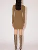 Casual Dresses Women's Slim A-Line Sexig Mini Dress Micro Stretch Square Collar 2023 Fall Lady Long Sleeve Short Robe